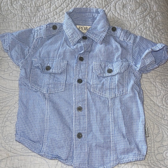 PD&C Blue and white check short sleeve button up. 2T - Picture 1 of 4